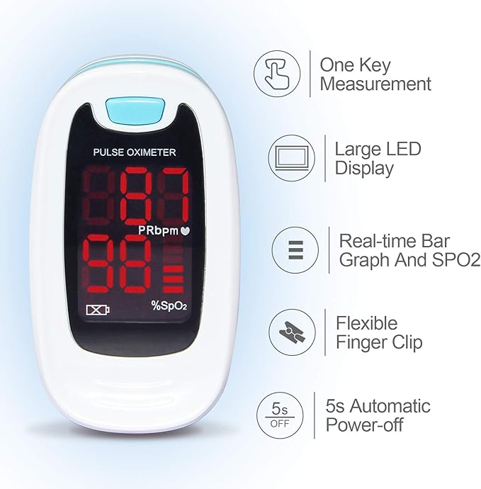 CONTEC CMS50M Fingertip Pulse Oximeter Blood Oxygen Saturation Monitor with Lanyard Blue White Color