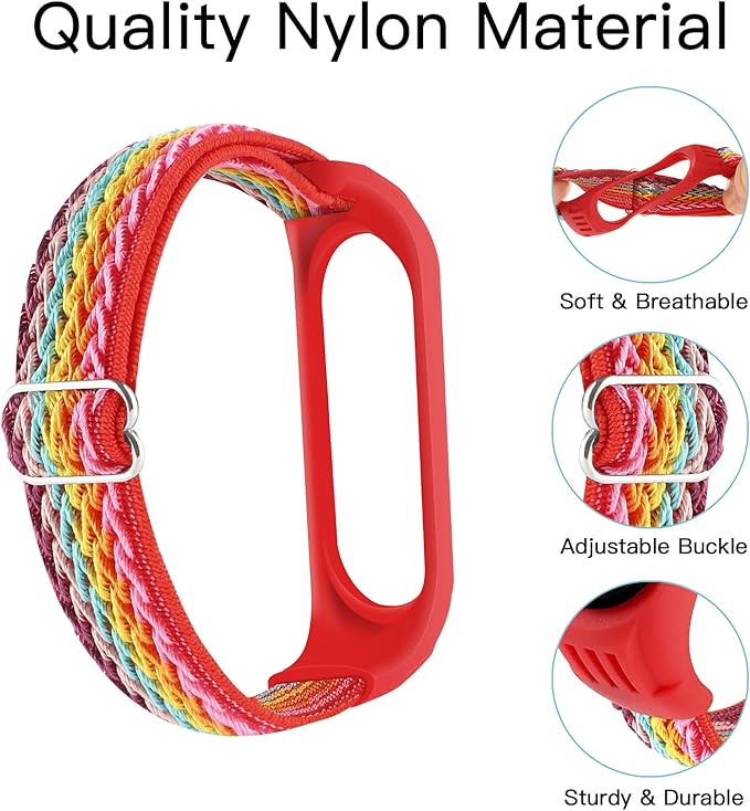 Adjustable Elastic Nylon Straps Compatible with Xiaomi Mi Band 6/Xiaomi Mi Band 5/Xiaomi Mi Band 4/Xiaomi Mi Band 3, Soft Breathable Sport Replacement Wristband for Women Men (Rainbow)