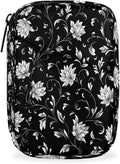 Floral Black Retro Pill Case Everyday Travel, 7 Day Weekly Medicine Pill Box Compact Portable Pills Bottle Organizer with Zipper for Daily Vitamin Medicine Holder Bottle Organizers Bag