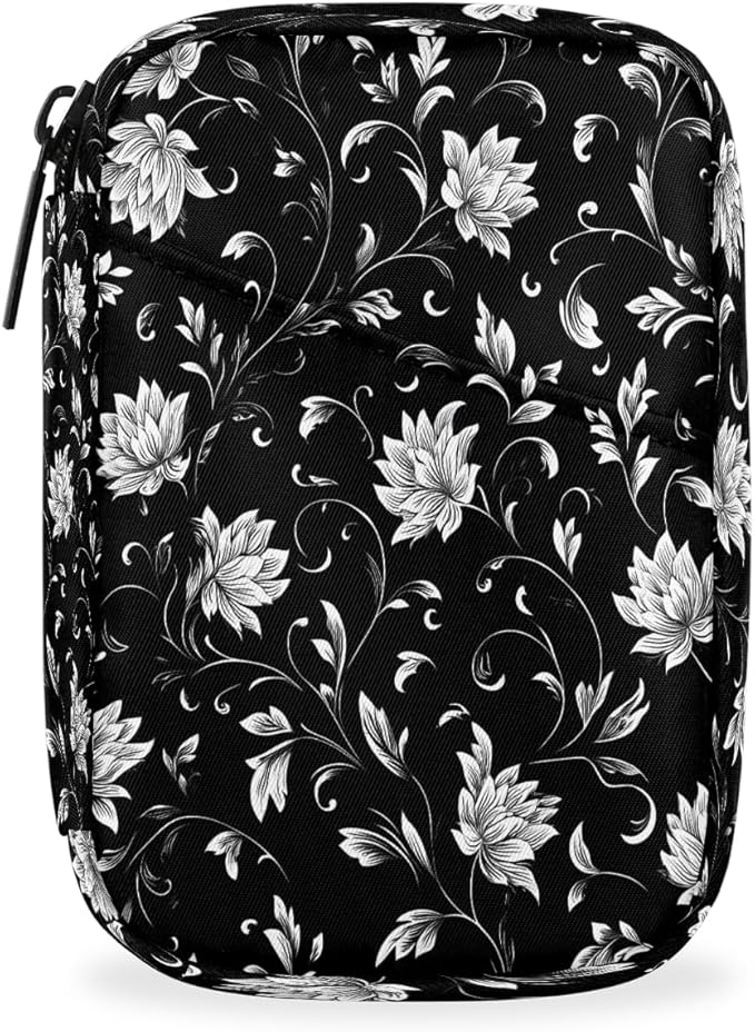Floral Black Retro Pill Case Everyday Travel, 7 Day Weekly Medicine Pill Box Compact Portable Pills Bottle Organizer with Zipper for Daily Vitamin Medicine Holder Bottle Organizers Bag