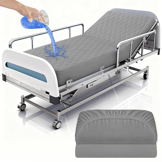 2 Pack Hospital Bed Sheets Set,Hospital Fitted Bed Sheets for Home Use & Hospital Care Beds,Waterproof Fitted Sheets with Elastic All Around,Reusable and Machine Washable,36" x 80" x 14" (Grey)