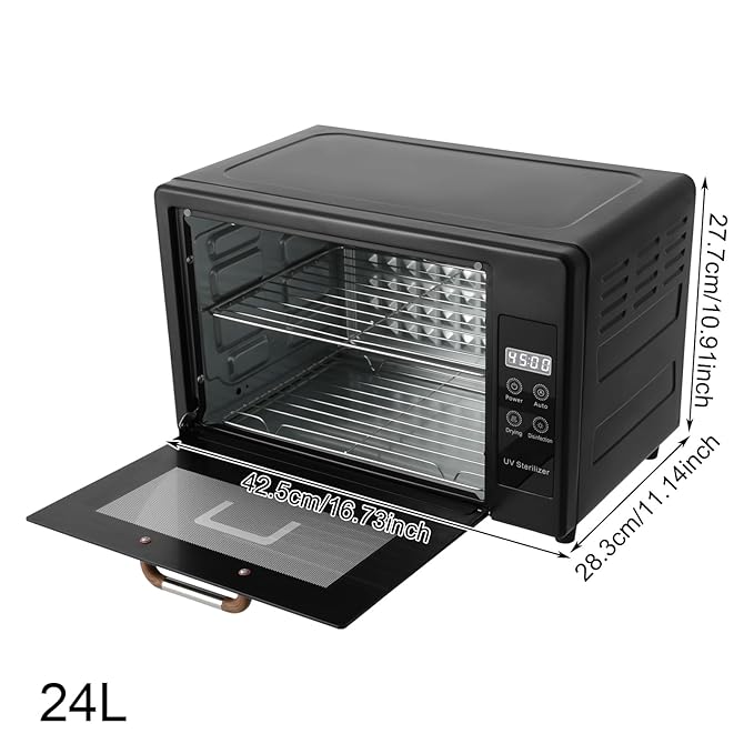 Nail Tool Sterilizer, 24L Multifunctional Nail Tool Cleaning Machine, Nail Tool Drying Box with 167℉ Hot Air, Adjustable Tiers, LED Display, For Hair, Salon, Spa, Nail, Salon (Black)