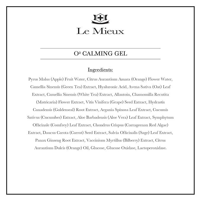 Le Mieux O2 Calming Gel - Conductive Facial Gel with Aloe - Soothe Mild Visible Irritation & Redness - Hydrating Hyaluronic Acid Gel for Microcurrent Devices - No Parabens or Sulfates (6 oz / 180 ml)