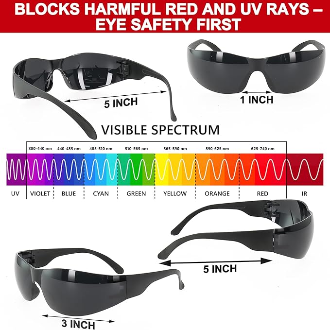 Red Light Blocking Glasses, 2 Pack Protection Eyewear Tanning Goggles for 600-900nm Red and Near-Infrared Light Exposure, Safety Glasses for LED Panel, Tanning Beds, Eye Comfort Gift for Men & Women