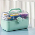 Medicine Storage Containers 3-Tier Fold Tray Plastic Medical Supply Organizer with Removable Pill Case & Handled, Empty Family First Aid Box for Medicine, Art, Family Emergency Kit [Green]