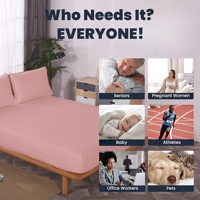 OKOHEY Grounding Fitted Sheets with 15ft Earthing Cord, Queen Size, 90% Organic Cotton + 10% Silver Fiber, Soft & Breathable Grounded Sheet for Better Sleep and Enhanced Wellness, Pink