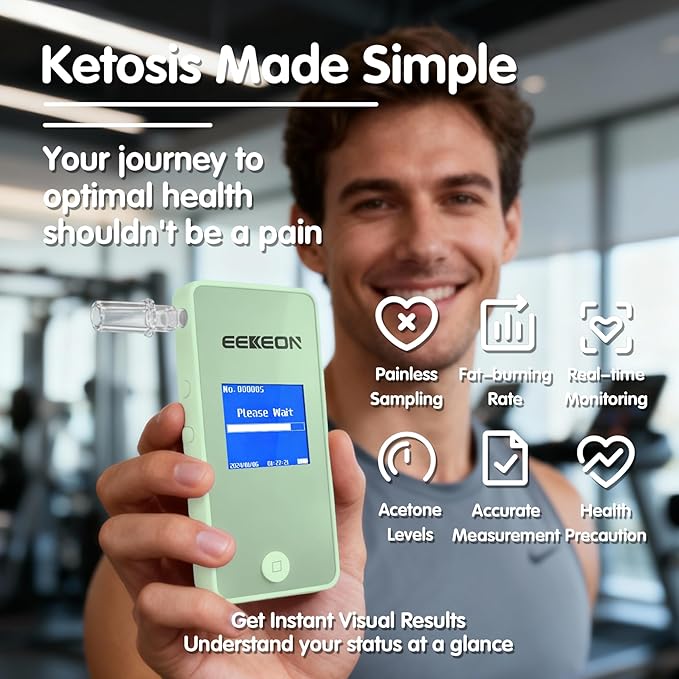 Ketone Meter, Professional Ketosis Breath Analyzer, Accurate Breath Keto Monitor with Type-C Charging and Data Tracking for Ketogenic Lifestyle and Health Management, Includes 10 Mouthpieces (Green)