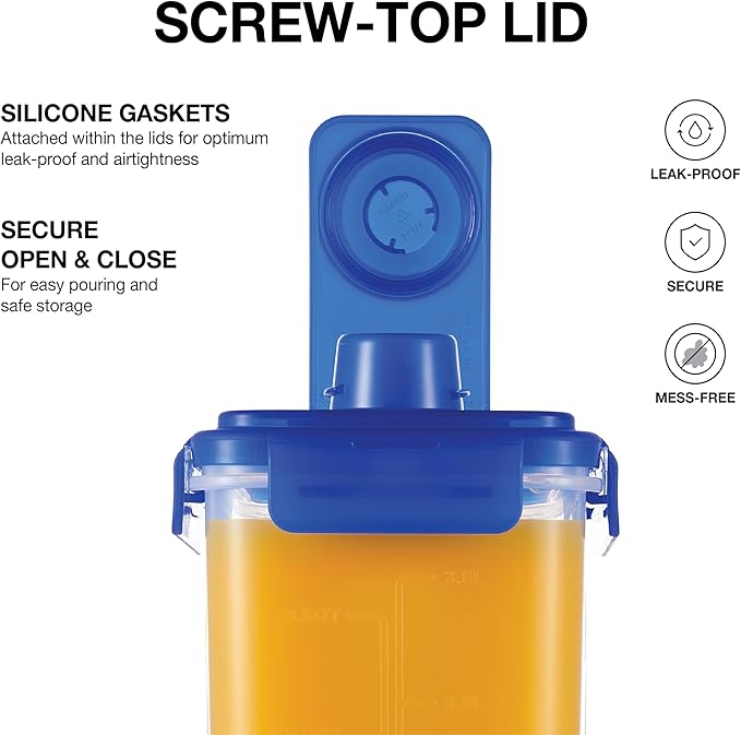 LocknLock Aqua Fridge Door Water Jug with Handle BPA Free Plastic Pitcher with Screw Top Lid Perfect for Making Teas and Juices, 1 Gallon, Blue