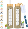 32 oz Glass Water Bottle with Straw - Motivational Time Marker & Silicone Sleeve - Reusable Tumbler Includes 2 Bamboo Lids & Fruit Infuser - 1 Pack