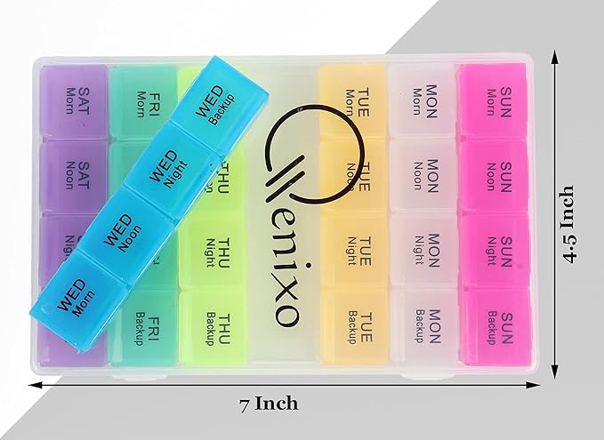 Qenixo® Pill Medicine Organizer 7-Day-Weekly Pill Case 28 Days