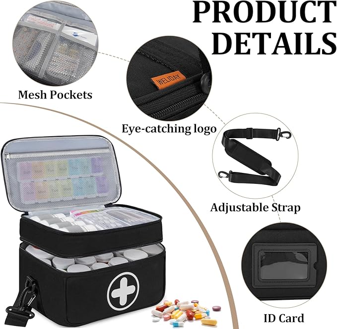 Medicine Organizer Bag, 2 Layer Pill Bottle Organizer Storage Bag Empty, Lockable Medicine Travel Bag with Adjustable Divider, Suitable for Pills, Vitamins, Fish Oil,Medical Supplies