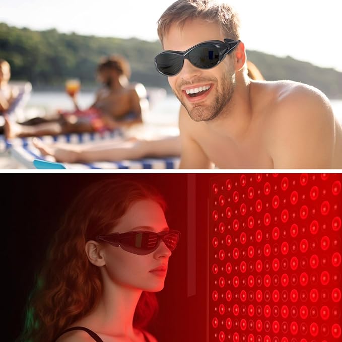 FreeMascot Red Light Therapy Glasses, Laser Safety Glasses IPL 200-2000nm, Eyes Protection for Tanning Goggles and Red Light Therapy