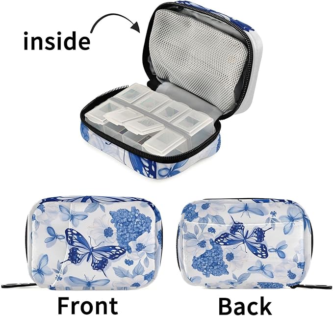 Travel Pill Case Abstract Flowers Floral Weekly Small Pill Box 7 Day Pill Box Pill Organizer Bag