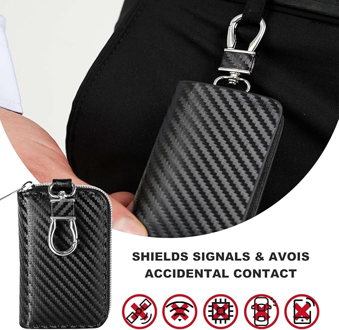 Sun Walker Faraday Bag for Car Keys, Anti-Theft Carbon Fiber Key Fob Protector Box with Zipper, Portable RFID Signal Blocking Bag Key Fob Holder for Men Women, Car Accessories
