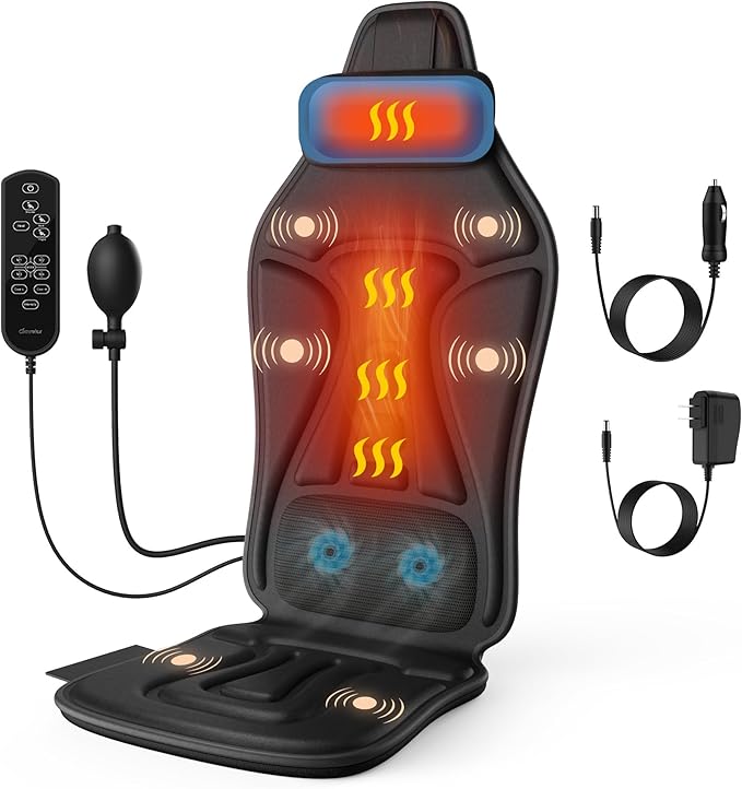 Massage Cushion with Heat, Back Massager for Chair with Cooling, Seat Massager for Office Chair, Vibration Chair Pad for Full Body Massage, Portable Seat Massager Cushion