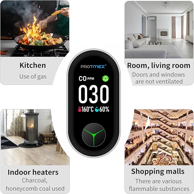 Protmex Carbon Monoxide Detector Plug in Wall, 3-in-1 Co Detector Monitor Air Quality with Temperature Humidity Sensor, Portable CO Meter Easy to Read & Install