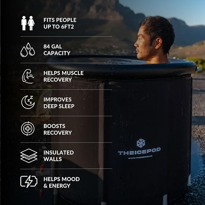 The Pod Company Cold Plunge Ice Bath Bundle – 110-Gallon Pro Ice Pod with Insulated Lid, 18 Reusable Ice Bricks & Cleaning Kit – Chiller Compatible for Home Recovery & Wellness