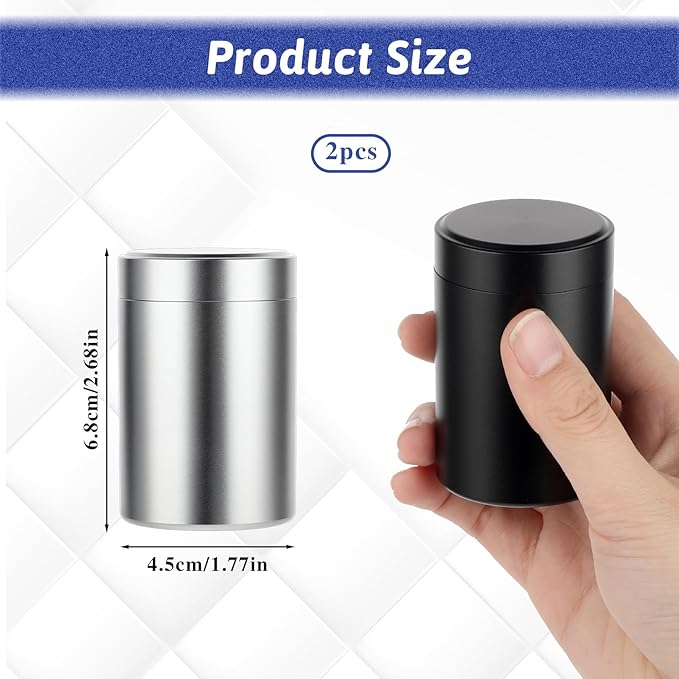 2pcs Portable Metal Pill Organizer, Round Daily Pill Box Holder Pocket Small Pill Case Medicine Organizer Vitamin Bottle Containers for Traveling Outdoor Fish Oils Supplements (Black+Silver)
