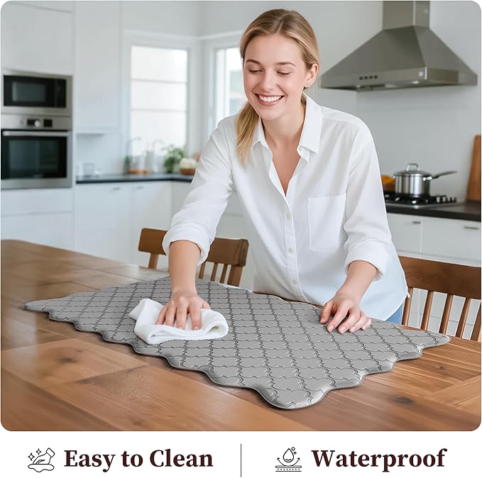 Upgrade Scalloped Embossed Kitchen Mats for Floor 2PCS Cushioned Anti Fatigue Waterproof Foam Kitchen Rugs Non Slip Washable Comfort Standing Mat for Office Sink Laundry, Gray