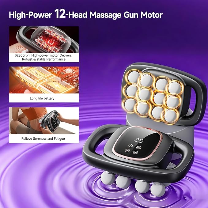 12 Head Massage Gun, Massages Gun Deep Tissue With 3 Modes & 30 Levels Intensities, Quiet Multi Head Massage Gun For Backs, Shoulders, Legs and Full Body Muscle Pain Relief, Gifts for Men Women