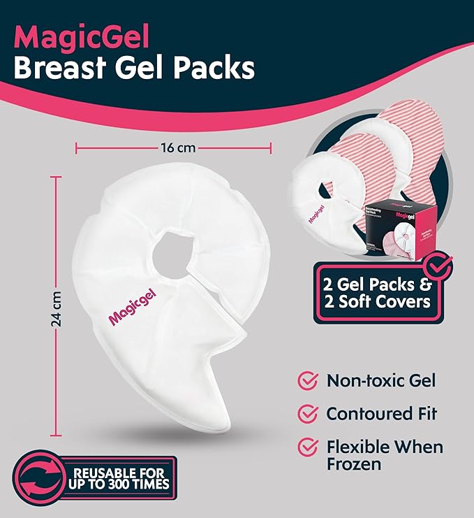 Magic Gel Luxury Breast Therapy Pack | Nipple Pads Breast Feeding Essentials for New Moms | Includes 2X Breast Ice Packs (Hot or Cold) for Breastfeeding or Breast Augmentation Post Surgery Pain Relief