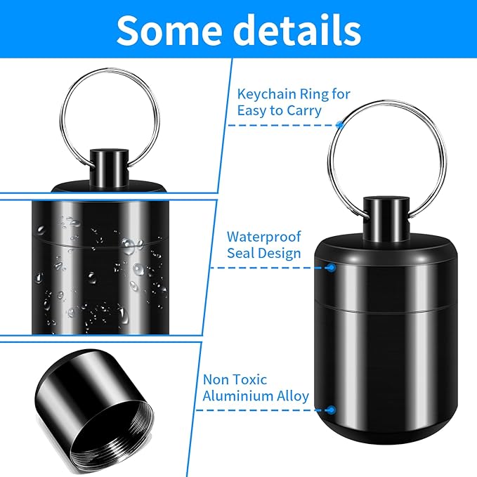 Pill Keychain Holder - Small Pill Box Waterproof Pills Fob Organizer Portable Ring Holder Keychain for Purse (Black 2PCS)