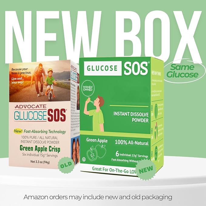 Glucose SOS Powder Packets with Natural Dextrose, Fast-Absorption That Instantly Dissolves in Your Mouth with No Water Needed, Green Apple 6 Servings