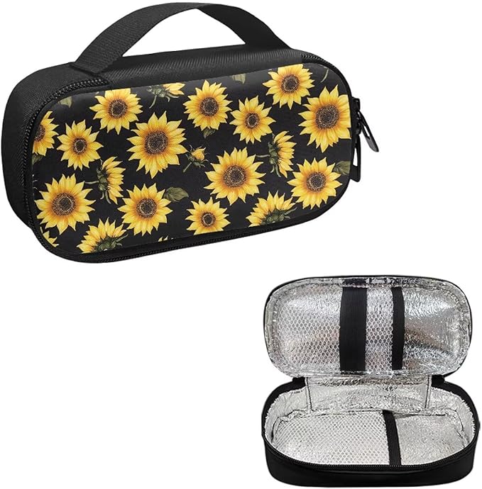 Sunflowers Insulin Cooler Travel Case Diabetic Insulated Organizer Lightweight Cooling Travel Bag for Insulin Pen and Medication Diabetic Supplies Easy to Use and Carry