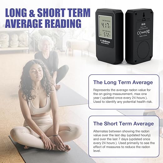 Life Basis Home Radon Detector, Portable Radon Tester for Home with Long and Short Term Radon Monitoring 0-500 pCi/L Range Battery Operated (Including Battery)