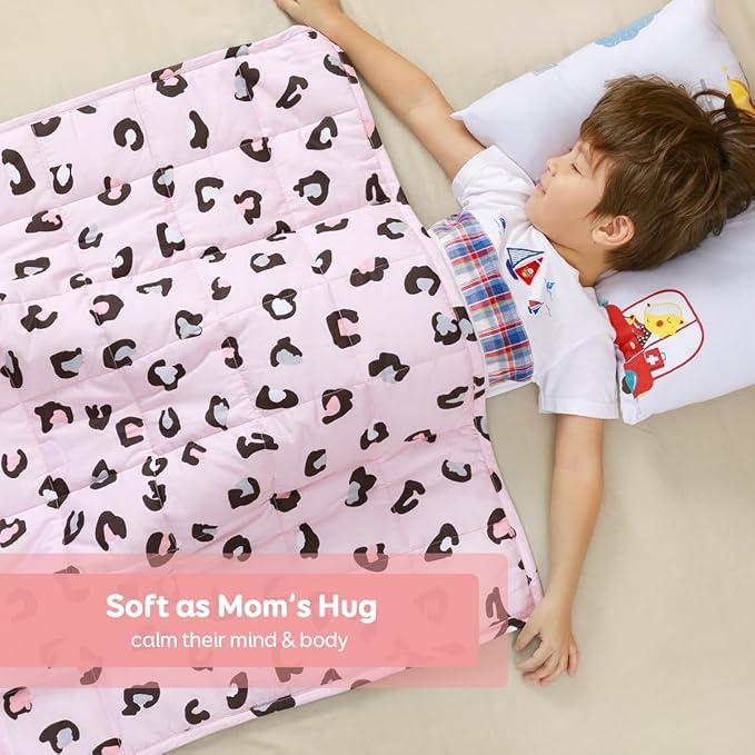 Sivio Weighted Blanket - 100% Cotton Heavy Blanket 10lbs, 41 x 60 inches, Washable Breathable Soft Throw Blanket with Glass Beads, Pink Leopard