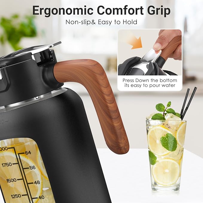 84 oz Glass Pitcher with Lid and Handle- Borosilicate Glass Water Jug/Carafe for Hot & Cold Beverages, 2.5L Large Pitcher with Silicone Sleeve & Wide Mouth, Fridge Safe for Iced Tea, Coffee, Juice