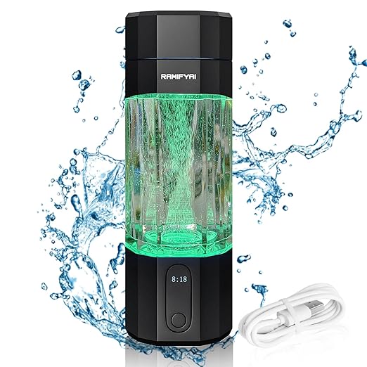 New Upgrade 10000PPB Hydrogen Water Bottle SPE/PEM Technology Seven Colorful Light Double Anti-Slip and Leak-Proof Hydrogen Water Generator with LCD Display (Black, H60)