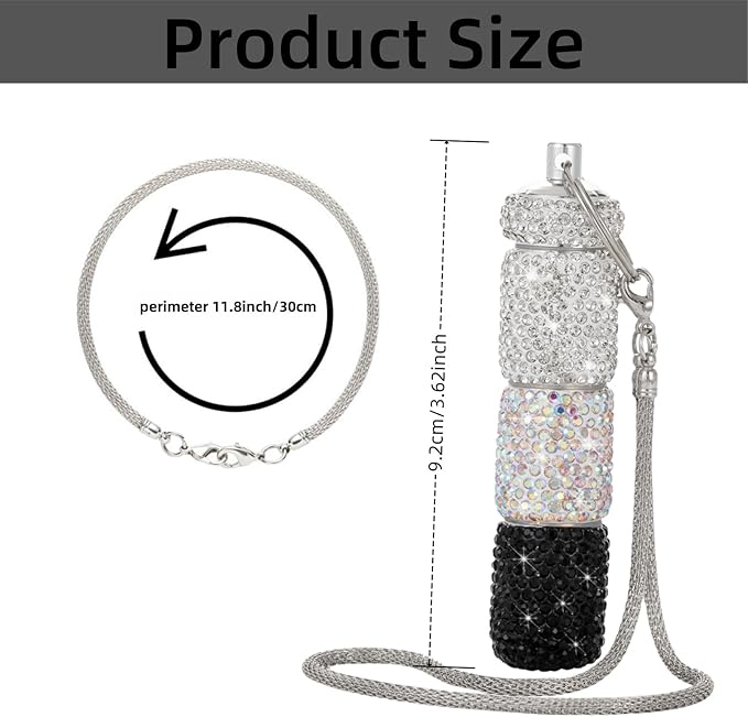 3 Compartment Small Pill Holder Keychain Bling Pill Container with Key Chain Travel Pill Organizer Medicine Box for Women (White+AB+Black)
