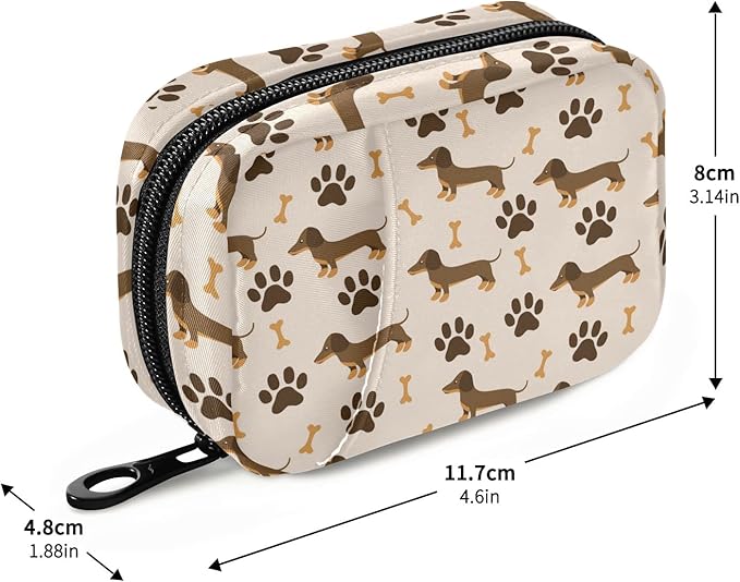 Dog Paw Dachshund Pill Case, Portable Weekly Travel Pill Box Bag Container 7 Days Pill Organizer Vitamin Supplement Holder with Zipper for Family Business