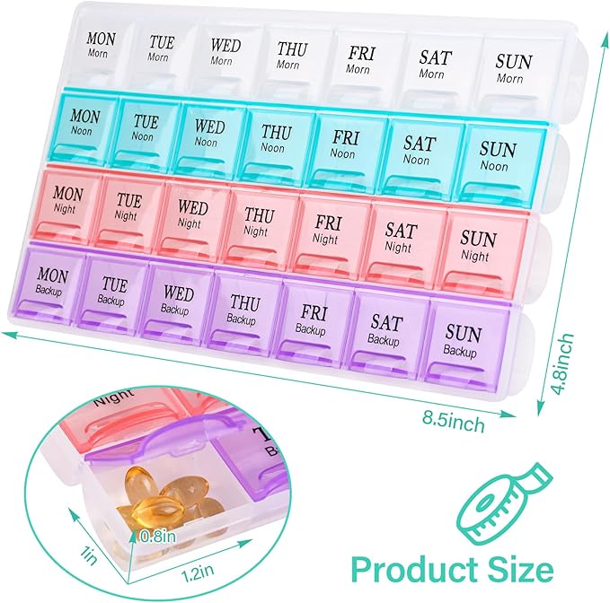 Large Weekly Pill Organizer 4 Times A Day, Moisture-Proof 7 Day Pill Box,Daily Pill Organizer,Travel Pill Cases Portable for Pills Vitamin Fish Oil Supplements