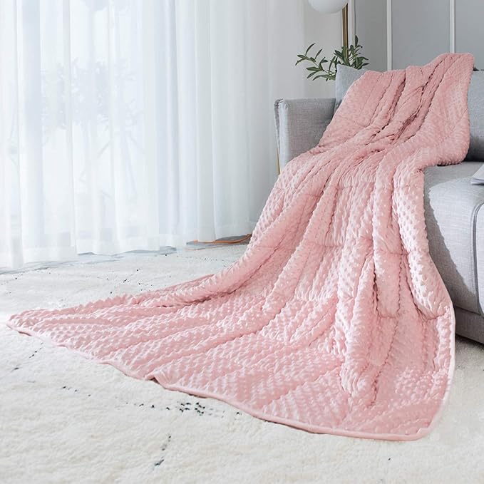 ALANSMA Reversible Weighted Blanket for All Season, Luxury Velvet, Warm and Cool, Adult 10Lb Pink Weighted Blanket, Enjoy Sleeping Anywhere(Pink,48"x72" 10lbs)
