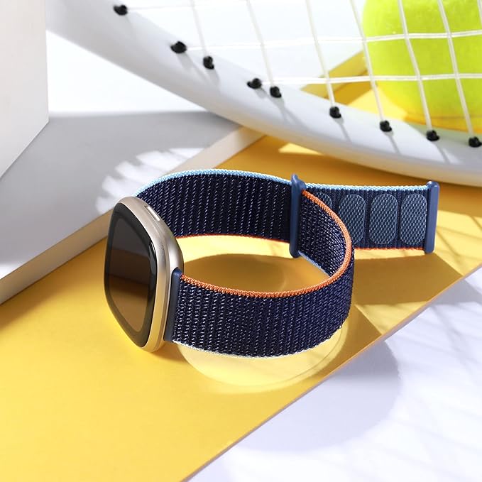 Nylon Sport Loop Band Compatible with Fitbit Sense/Fitbit Versa 3/ Versa 4/ Sense 2 Bands Women Men, Adjustable Stretchy Braided Workouts Replacement Accessories Straps for Versa 4 Bands