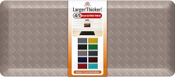 4/5 Inch Extra Thick Kitchen Mats for Floor,Non Slip Anti Fatigue Kitchen Rugs,Waterproof Stain Resistant Sink Mat,Cushioned Standing and Comfort Mats for Office (17"x39" Khaki)