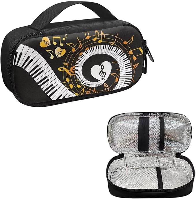 Musical Notes Heart Insulin Cooler Travel Case with Handle Portable Insulated Glucose Meter and Diabetic Supplies Carrying Bag for Daily Life and Trip Easy to Use