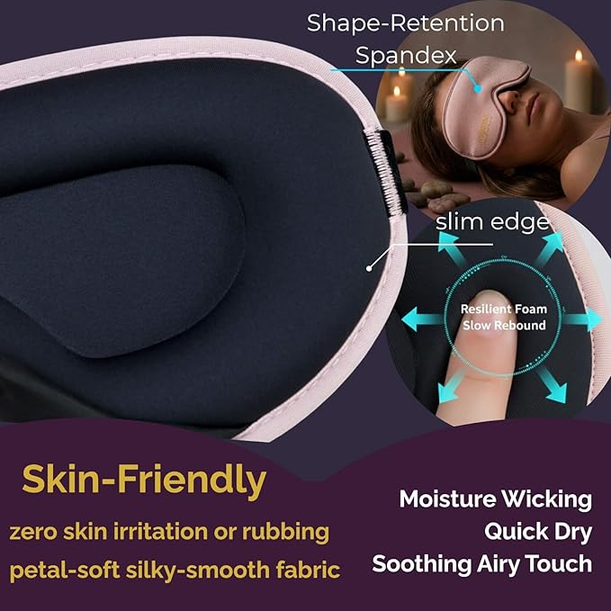 Sleep Masks for Women Lash Friendly - 100% Blackout Eye Masks for Sleep - Zero Eye Pressure Sleeping Mask for Naps, Travel & Meditation, Adjustable & Soft - Dusty Rose Pink