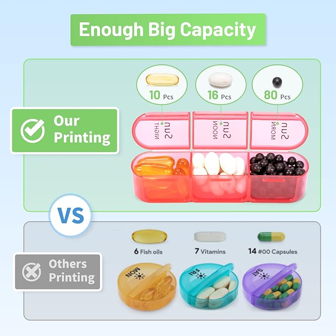 ASprink Pink and White Pill Organizer 3 Times a Day - Weekly Pill Box 3 Times a Day - Daily Pill Box 7 Day Medicine Organizer, Large Pill Case Pill Box 3 Times a Day, Travel Pill Organizer,