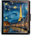 Metal Pill Organizer Box with Mirror – 8 Compartment Chrome Pill Case, Pocket-Size Travel Pill Container for Vitamins, Seniors, Daily Use (Starry Night Over Paris)