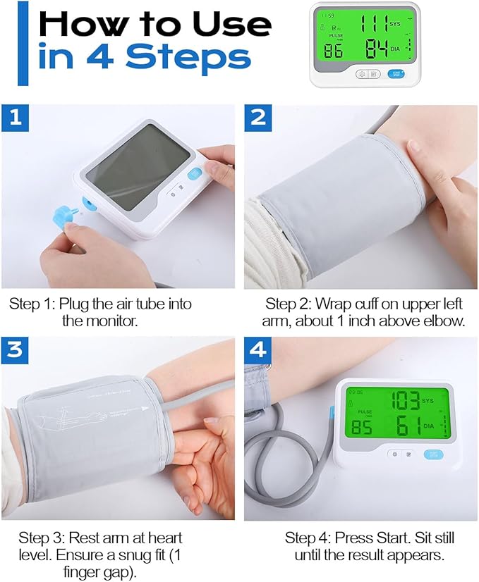 Blood Pressure Monitor for Home Use, Automatic Upper Arm Blood Pressure Machine with Adjustable 8.7"-16.5" Cuff, Large 4.3" Backlit Display, 2 Users x 99 Memory