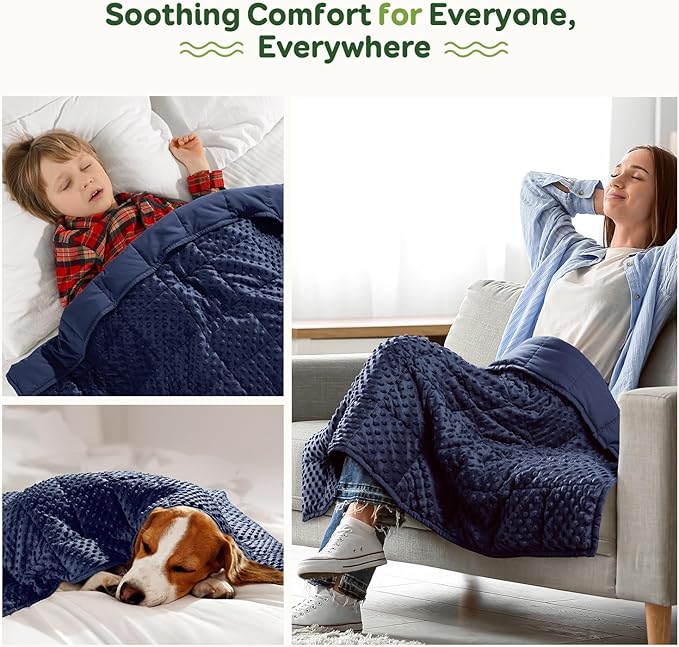 Sivio Weighted Blanket, Weighted Blankets,Soft and Cozy Cooling Heavy Blanket, Calm and Nap, School and Home, 5lbs, 36 x 48inches, Navy Blue