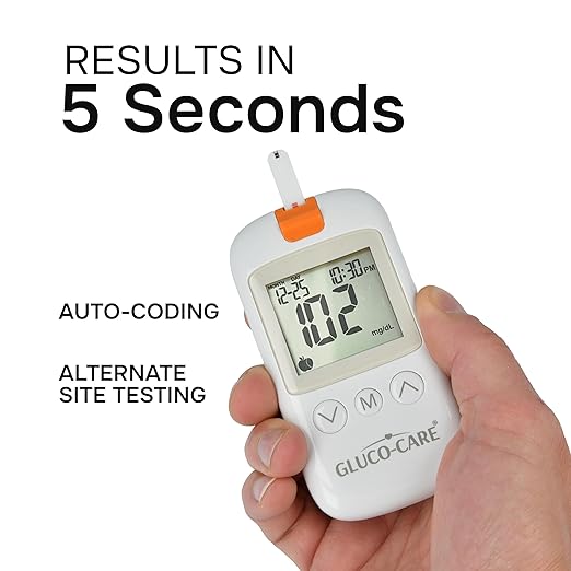 Glucose Meter & Test Kit - White, Sleek Design with Clear & Large Display, 500 Memory, 5 Sec Results, Auto Coding, Sugar Level Monitor Kit for All: Young, Adults, Seniors & Caregivers