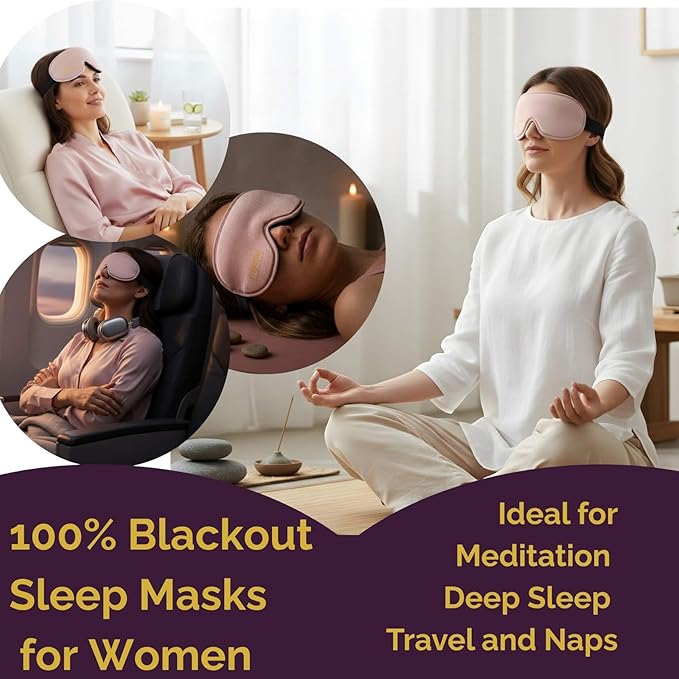 Sleep Masks for Women Lash Friendly - 100% Blackout Eye Masks for Sleep - Zero Eye Pressure Sleeping Mask for Naps, Travel & Meditation, Adjustable & Soft - Dusty Rose Pink