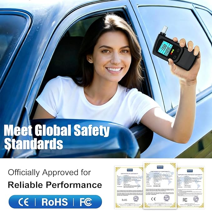 Breathalyzer, LCD Digital Alcohol Tester with 20 Mouthpieces - Portable & Easy to Use for Personal, Home, and Party Safety High Accuracy Breath