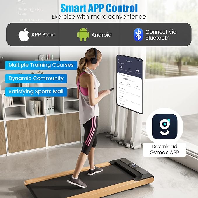 GYMAX Walking Pad, 2.25HP Under Desk Treadmill w/Smart App Control, LED Display & 7-Layer Running Belt, 0.6-3.8 MPH Compact Mini Treadmill for Office & Home, Portable Pad for Small Space