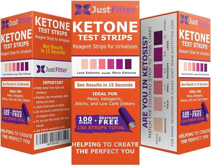 Just Fitter Ketone Test Strips - Accurate 150 Keto Test Strips for Ketosis Testing - Instant 15 Second Results for Ketogenic Diet