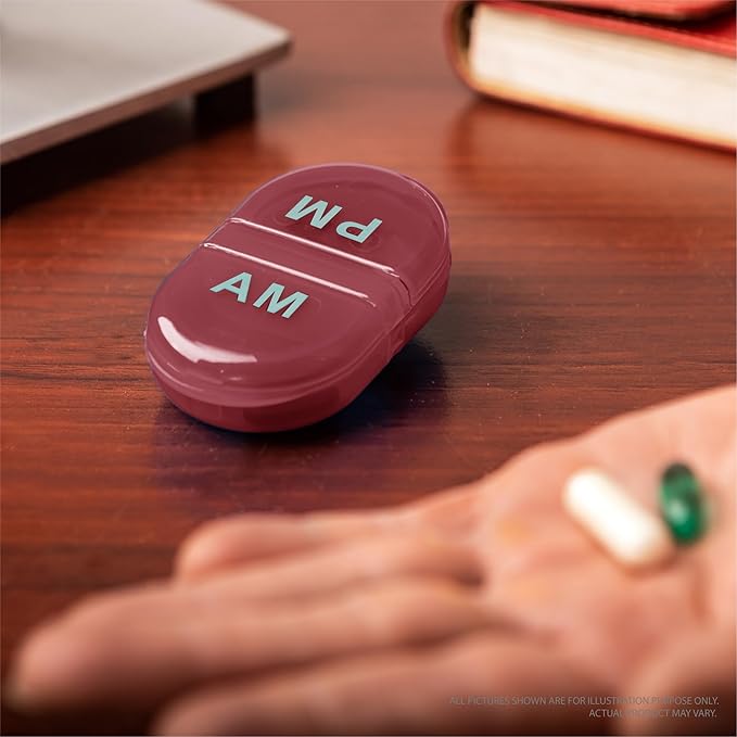 Deke Home - Pill Organizer AM PM, 2 Compartment Pill Box for Pocket or Purse, Small Daily Medicine Case, Travel Pill Holder, Easy Open Pill Container for Seniors, Vitamins & Supplements (Pink)